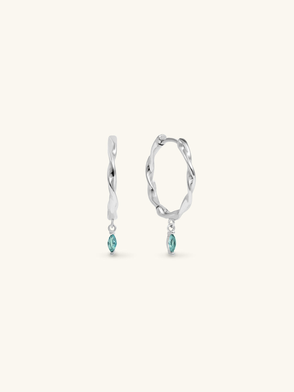 MEDIUM RIBBON HOOPS WITH CZ BLUE TOPAZ MARQUISE CHARMS