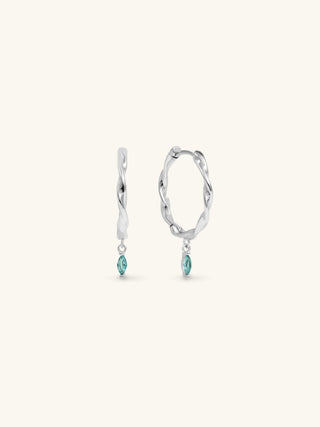 MEDIUM RIBBON HOOPS WITH CZ BLUE TOPAZ MARQUISE CHARMS
