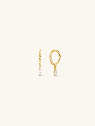 SMALL RIBBON HOOPS WITH CZ WHITE TOPAZ MARQUISE CHARMS
