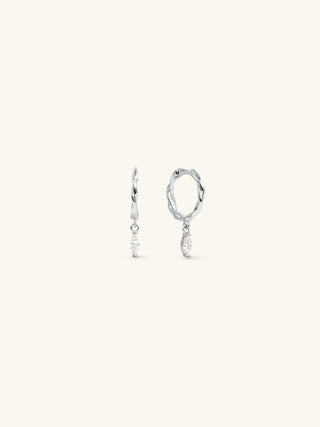 SMALL RIBBON HOOPS WITH CZ WHITE TOPAZ MARQUISE CHARMS
