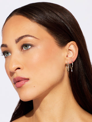 MEDIUM RIBBON HOOPS WITH CZ BLUE TOPAZ MARQUISE CHARMS
