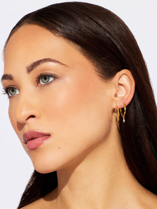 MEDIUM RIBBON HOOPS WITH CZ BLUE TOPAZ MARQUISE CHARMS
